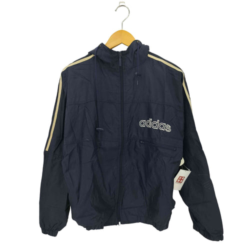 アディダス adidas 80-90s 白タグ フロントロゴ刺繍 フーデッド ナイロンジャケット メンズ import:S