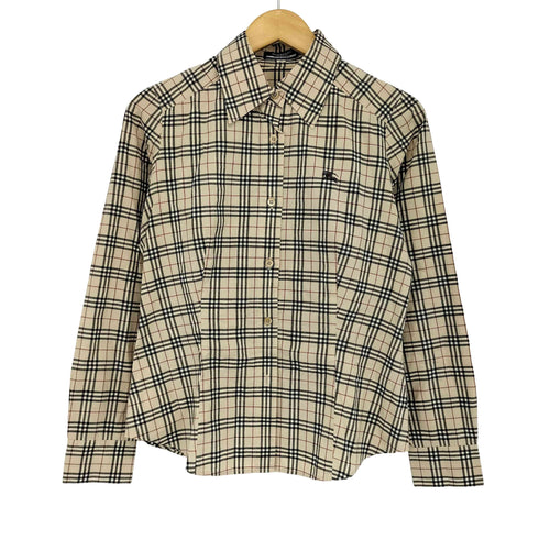 バーバリーブルーレーベル BURBERRY BLUE LABEL ワンポイント刺繍 ノバチェック L/S コットンシャツ レディース JPN:38