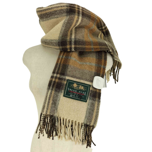 英国製 VALUE FEEL ロフテー ウール100% チェック ストール マフラー メンズ