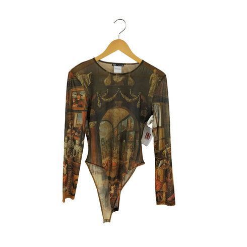 ザラ ZARA アートプリントチュールボディスーツ レディース import:L