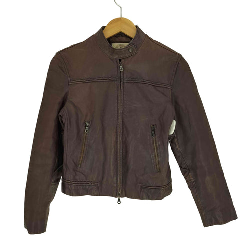 アルマーニジーンズ ARMANI JEANS ダブルジップ アップ スタンドカラー フルレザー ジャケット レディース US:4