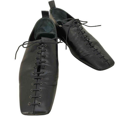 ジルサンダー JIL SANDER スクエアトゥ レースアップ フラットシューズ レディース EUR:37