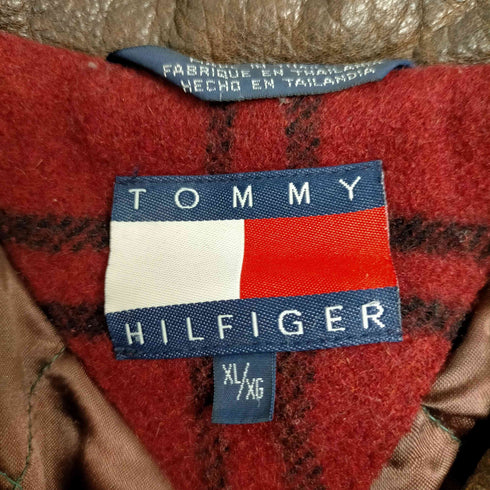 トミーヒルフィガー TOMMY HILFIGER 90S 襟レザー ウール ナイロン ハンティング チェック ジャケット 裏地キルティング メンズ import:XL