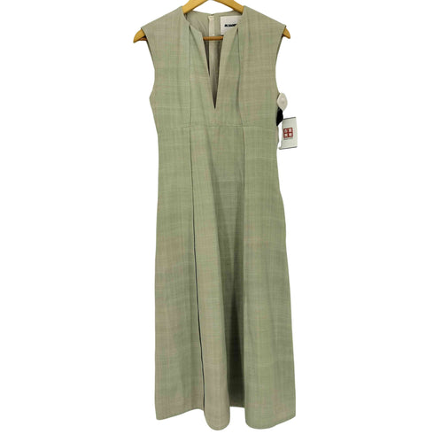 ジルサンダー JIL SANDER シルク リネン混 ノースリーブ チェック Vネック レーヨン ネップ ワンピース レディース 32