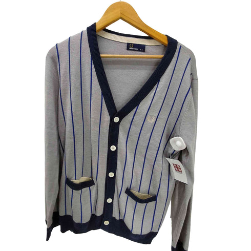 フレッドペリー FRED PERRY 月桂樹 ロゴ刺繍 ストライプ アクリル ウール カーディガン メンズ JPN:M