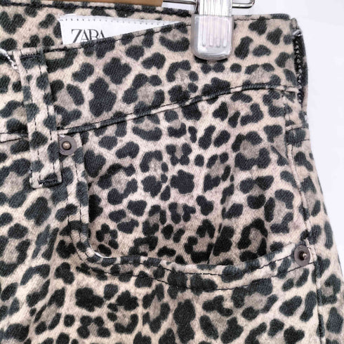 ザラ ZARA レオパード クロップド ブーツカットパンツ レディース JPN:38
