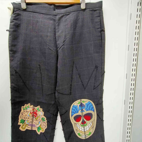 ノゾミイシグロ NOZOMI ISHIGURO STRAICHT EDGE スカル パッチ チェック スラックス パンツ レディース JPN:M