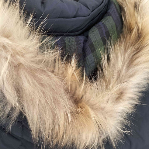 エーグル AIGLE WINDSTOPPER ウィンドストッパー ファーフード付 ブラックウォッチダウンコート メンズ import:L