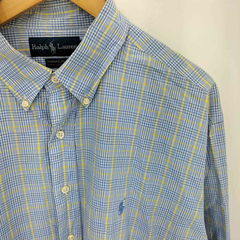 ラルフローレン RALPH LAUREN 90s YARMOUTH ポニー刺繍 ボタンダウン 長袖 チェックシャツ メンズ 17 34/35