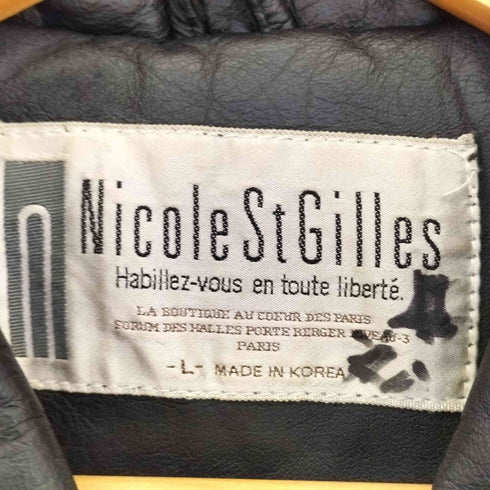 ニコルサンジル Nicole St Gilles パワーショルダー 比翼ジップ カウレザー ハーフコート メンズ import:L