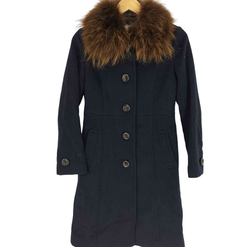 Soareak ラクーンファー ウール混 ステンカラーコート レディース JPN:36