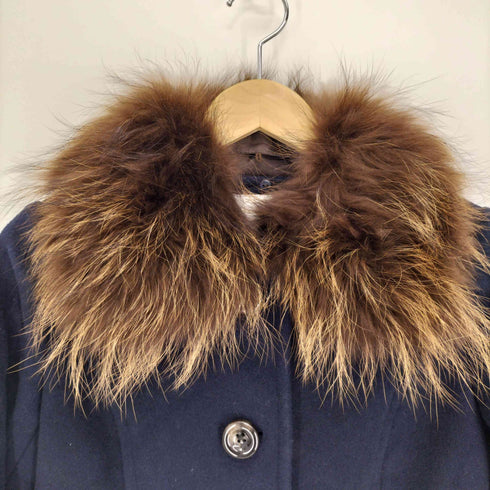 Soareak ラクーンファー ウール混 ステンカラーコート レディース JPN:36