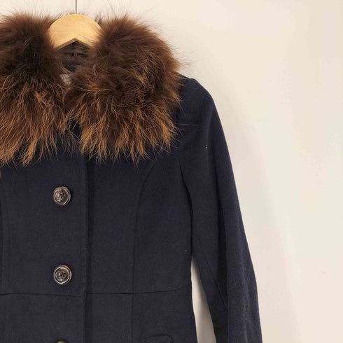 Soareak ラクーンファー ウール混 ステンカラーコート レディース JPN:36