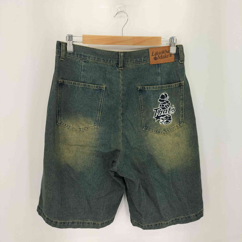 THAT'S LIFE バッグロゴ刺繍 ワイド デニムショーツ STREET メンズ L