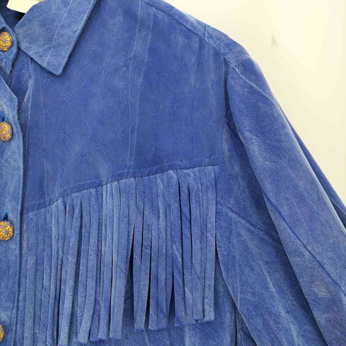 Saint Germain PARIS 80s USA製 レーヨン フリンジ スエードシャツ レディース import:M