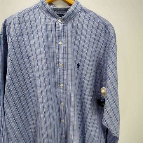 ラルフローレン RALPH LAUREN 90S BLAKE ブレイク ポニー刺繍 マドラスチェック バンドカラー シャツ ビックサイズ メンズ import:L
