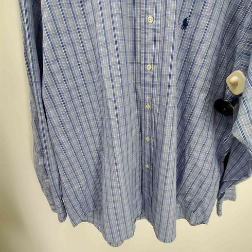 ラルフローレン RALPH LAUREN 90S BLAKE ブレイク ポニー刺繍 マドラスチェック バンドカラー シャツ ビックサイズ メンズ import:L