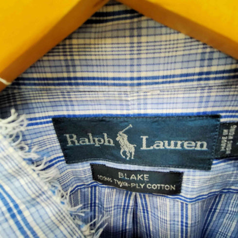 ラルフローレン RALPH LAUREN 90S BLAKE ブレイク ポニー刺繍 マドラスチェック バンドカラー シャツ ビックサイズ メンズ import:L