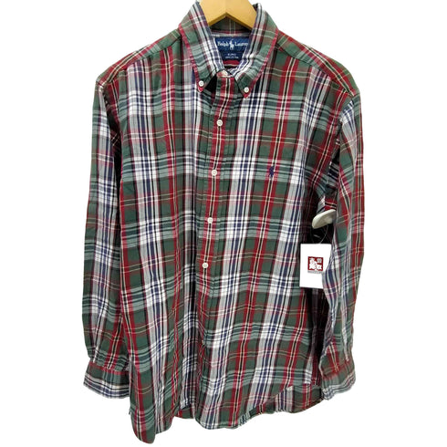 ラルフローレン RALPH LAUREN 90S BLAKE ブレイク ポニー刺繍 インド綿 マドラスチェック ボタンダウン フランネル シャツ ビックサイズ メンズ import:M