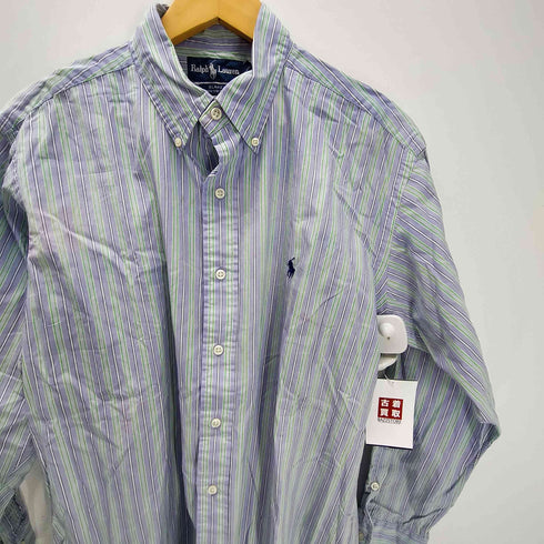 ラルフローレン RALPH LAUREN 90S BLAKE ブレイク ポニー刺繍 マルチストライプ ボタンダウン シャツ ビックサイズ メンズ import:L