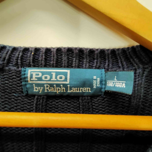 ポロバイラルフローレン Polo by RALPH LAUREN 90S ポニー無し リブ編み エルボーパッチ Vネック リブニット セーター 肉厚 ビックサイズ メンズ import:L