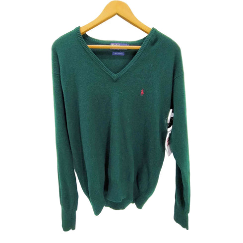 ポロバイラルフローレン Polo by RALPH LAUREN 90S ポニー刺繍 LAMBSWOOL 100% ラムウール Vネック ニット セーター ビックサイズ メンズ import:M