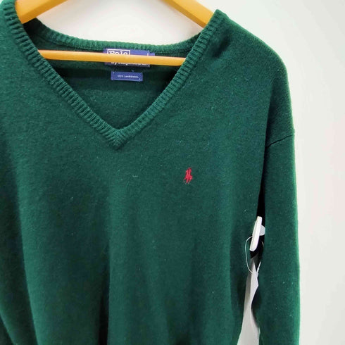 ポロバイラルフローレン Polo by RALPH LAUREN 90S ポニー刺繍 LAMBSWOOL 100% ラムウール Vネック ニット セーター ビックサイズ メンズ import:M