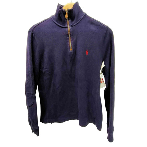 ポロバイラルフローレン Polo by RALPH LAUREN 90S ポニー刺繍 エルボーパッチ ハーフジップ スウェット トレーナー メンズ import:S