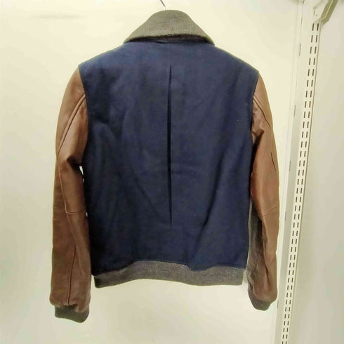 ヒロミチナカノ hiromichi nakano 裏地ストライプ 袖シープレザー 本革 切り替え メルトン ウール フルジップ シングル バーシティジャケット スタジャン ダブルジップ メンズ JPN:M