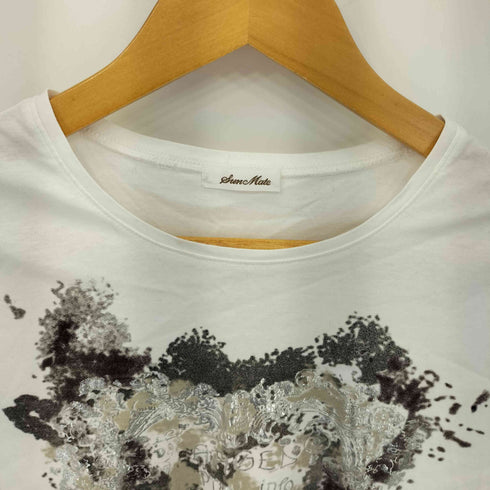 sun mate エンブレム シルバーペイントデザインb クルーネック半袖tシャツ カットソー y2k レディース