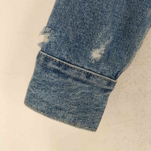 ザラ ZARA 裏地ボアインディアンデザインフロントフリンジデニムコート レディース S