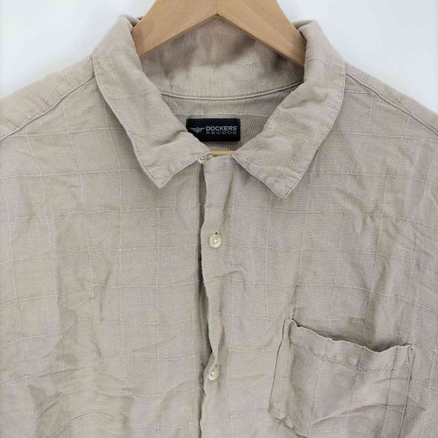 ドッカーズ DOCKERS 90S シンプルチェック リネン混 レーヨン S/S 開襟 オープンカラー シャツ メンズ import:XL