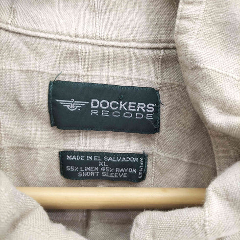 ドッカーズ DOCKERS 90S シンプルチェック リネン混 レーヨン S/S 開襟 オープンカラー シャツ メンズ import:XL