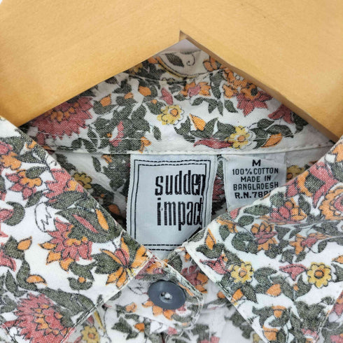 SUDDEN IMPACT バングラディシュ製 フラワー総柄 レギュラーカラー長袖シャツ レディース M