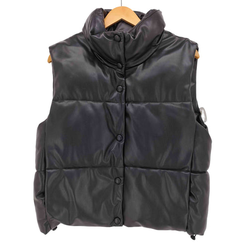 ザラ ZARA フェイクレザー パフ ベスト 裾ドローコード レディース import:L