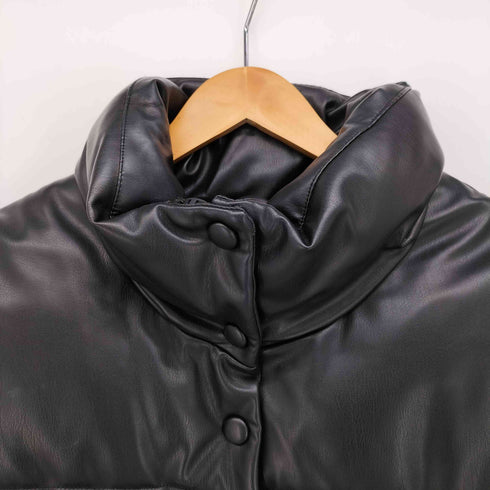 ザラ ZARA フェイクレザー パフ ベスト 裾ドローコード レディース import:L