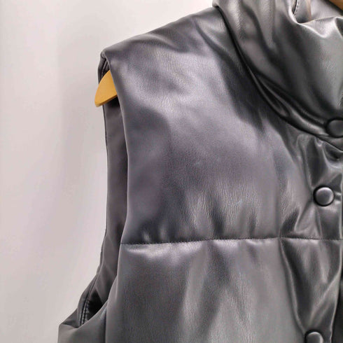 ザラ ZARA フェイクレザー パフ ベスト 裾ドローコード レディース import:L