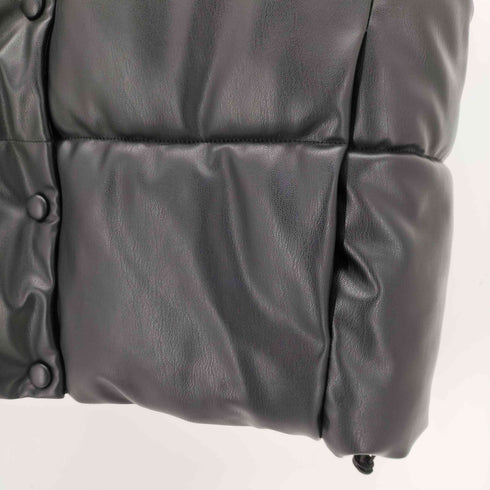 ザラ ZARA フェイクレザー パフ ベスト 裾ドローコード レディース import:L