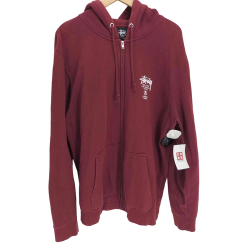 ステューシー Stussy USA製 WORLD TOUR ZIP HOODー ワールドツアー プリント ジップアップ パーカー メンズ import:XL