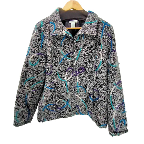 ローラアシュレイ LAURA ASHLEY 90S 総柄 刺繍 ツイード ジップアップ ブルゾン ジャケット メンズ import:L