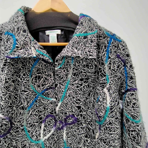 ローラアシュレイ LAURA ASHLEY 90S 総柄 刺繍 ツイード ジップアップ ブルゾン ジャケット メンズ import:L