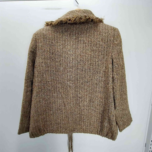 ニナリッチ NINA RICCI イタリア製 生地 シルク アクリル ウール ツイード フリンジ デザイン ジップアップ ジャケット レディース 9