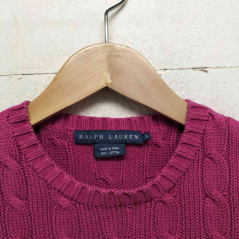 ラルフローレン RALPH LAUREN ポニー刺繍 ケーブルコットンニットセーター レディース import:S
