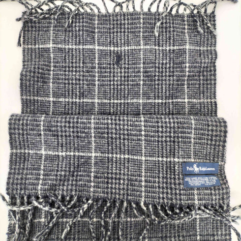 ポロラルフローレン POLO RALPH LAUREN ポニー 刺繍 ハウンドトゥースチェック フリンジ ウール マフラー メンズ