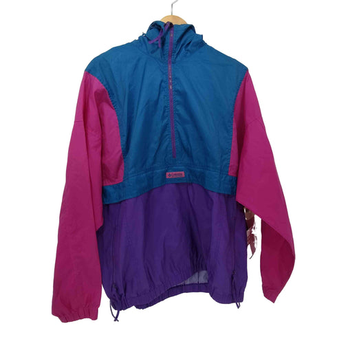 コロンビア Columbia 90s 短丈 白タグ マルチカラー プルオーバー ナイロン アノラックパーカー メンズ import:XL