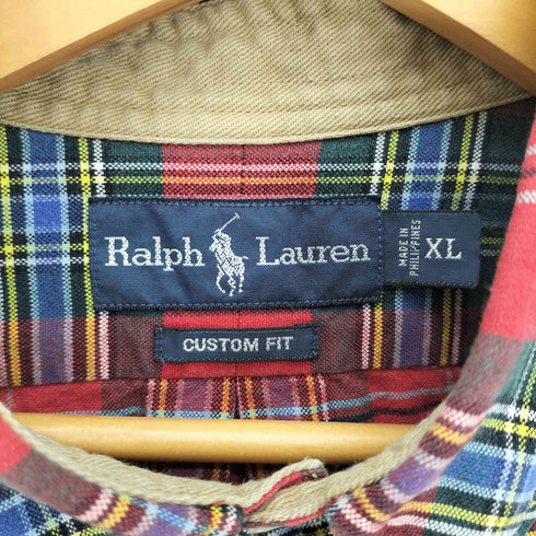 ラルフローレン RALPH LAUREN 90S DUSTOMU FIT ポニー刺繍 L/S BD シャツ タータンチェック メンズ import:XL