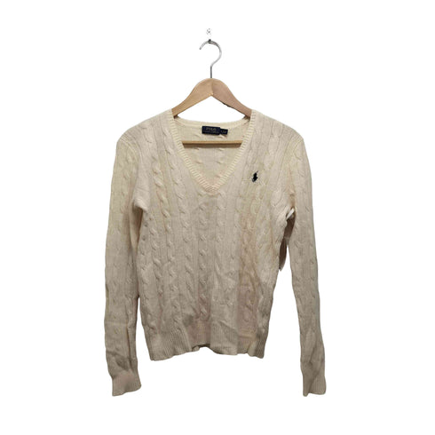 ポロラルフローレン POLO RALPH LAUREN ポニー刺繍 Vネックウールケーブルニットセーター メンズ S
