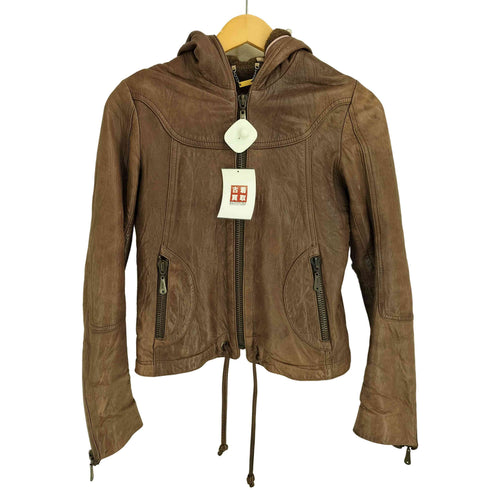 DOMA LEATHER シープレザー フーデッド ジップアップジャケット レディース