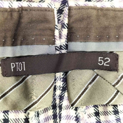 ピーティーゼロウーノ PT01 LINEN&COTTON ボタンフライ ハウンドチェック スラックス メンズ EUR:51-52