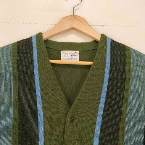 シアーズ Sears 70s シェルボタン ストライプアクリルカーディガン メンズ M